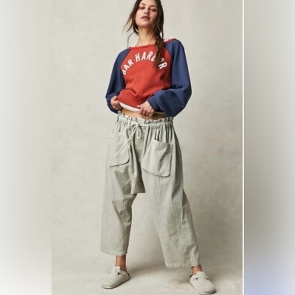 Free People Pants - Rare - Free People Runyon oversized Pant Sky Blue / Crème Stripe